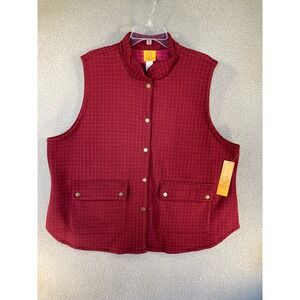 Ruby Rd. Vest Women's Plus 2X Burgundy/Red Snap Front Mock Neck Quilted Look NEW